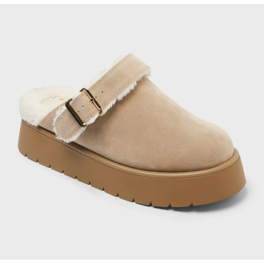 Tan Platform Clog Slippers Wild Fable Freda Buckle Women's Size 8